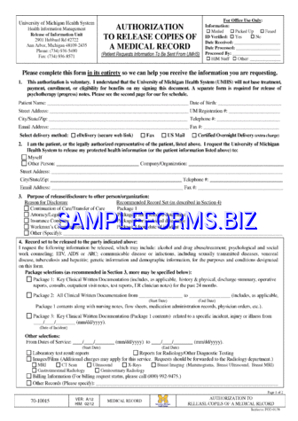 Michigan Medical Records Release Form 1